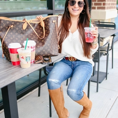 starbucks drink ideas, gucci belt, neverfull gm