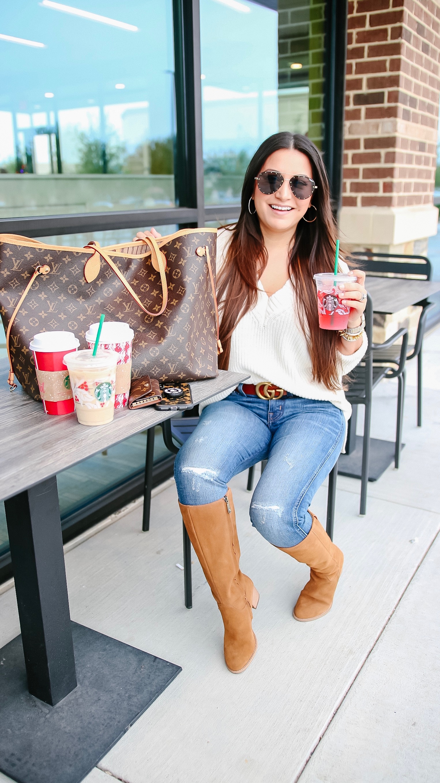 Louis Vuitton Neverfull and Starbucks-- a perfect combination
