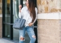 Abercrombie mom jeans, louboutin pigalle 100, Celine micro luggage, Target tie front top