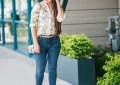 White House Black Market Summer Collection Favorites featured by top US fashion blog, LuxMommy: image of a woman wearing a White House Black Market leaf button down shirt, high rise skinny crop jeans, aviator sunglasses, hoop earrings, bangle bracelets, and cuff bracelet