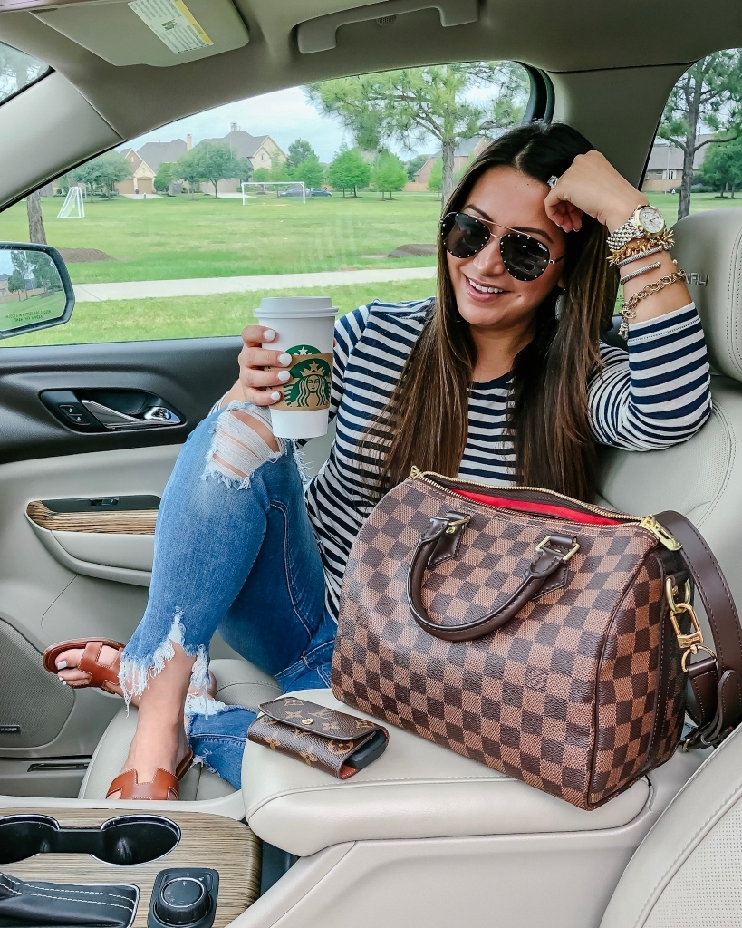 Top 10 Best Non Coffee Starbucks Drinks Under 100 Calories featured by top US life and style blog, LuxMommy: image of a woman sitting in a car holding a Starbucks cup