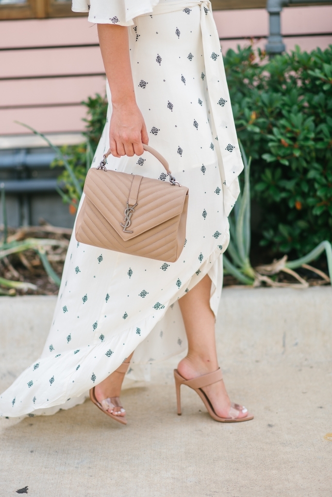 Must Have Cute Maxi Dresses for Summer featured by top US fashion blog, LuxMommy: image of a woman wearing a Lira Clothing maxi dress, Steve Madden heels, Quay Australia sunglasses, David Yurman earrings, Michele watch, Stella & Dot spike bracelet, and an Yves Saint Laurent College medium matelasse.