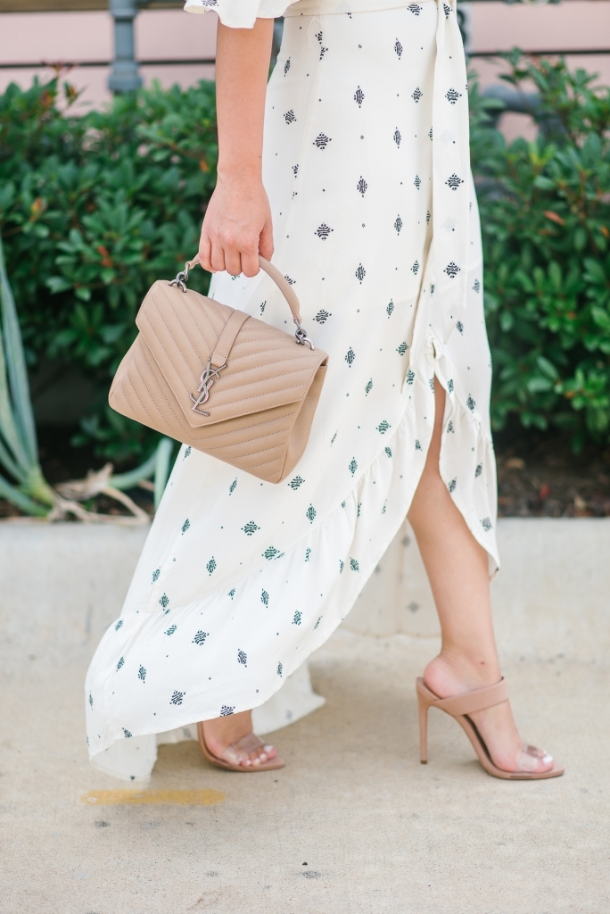 Must Have Cute Maxi Dresses for Summer featured by top US fashion blog, LuxMommy: image of a woman wearing a Lira Clothing maxi dress, Steve Madden heels, Quay Australia sunglasses, David Yurman earrings, Michele watch, Stella & Dot spike bracelet, and an Yves Saint Laurent College medium matelasse.