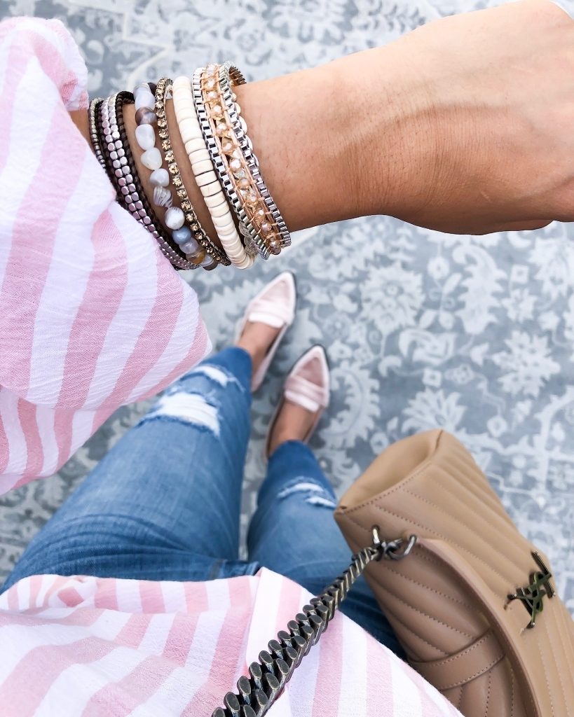 Amazing Victoria Emerson Bracelet + HUGE SALE by popular Texas fashion blog, Lux Mommy: image of a woman wearing a set of Victoria Emerson bracelets.