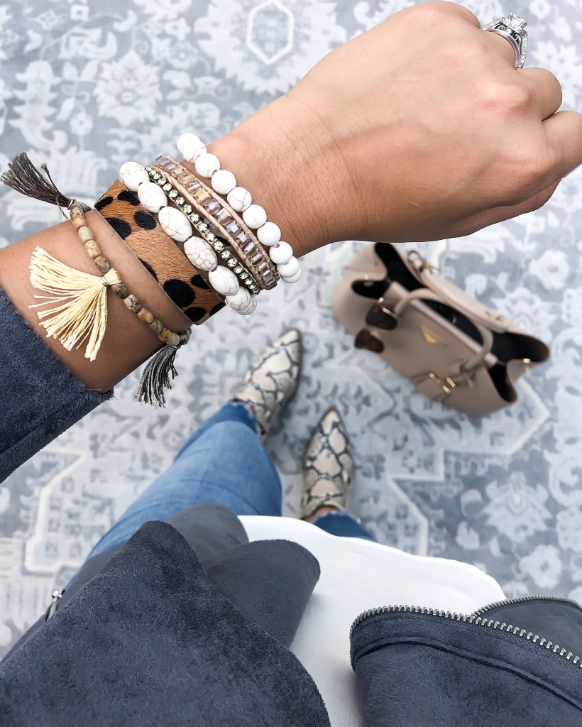 Amazing Victoria Emerson Bracelet + HUGE SALE by popular Texas fashion blog, Lux Mommy: image of a woman wearing a set of Victoria Emerson bracelets.