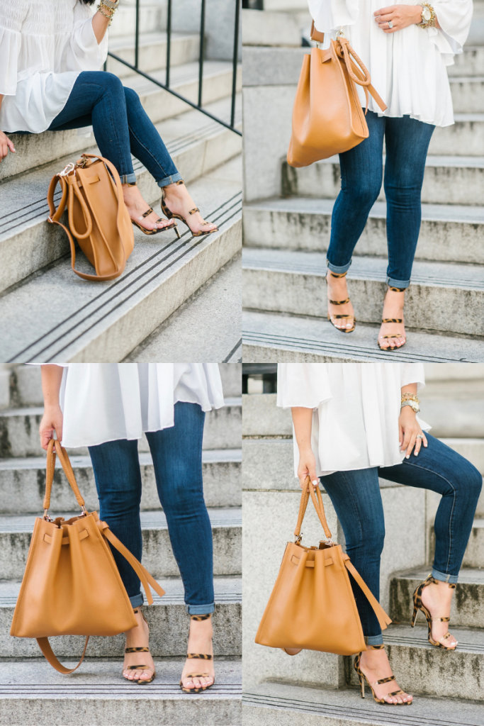 My New Tamara Mellon Handbag and Shoe Obsession by popular Texas fashion blog, Lux Mommy: collage image of a woman wearing Tamara Mellon leopard print Frontline 105 shoes and a Tamara Mellon Kiss Bag.