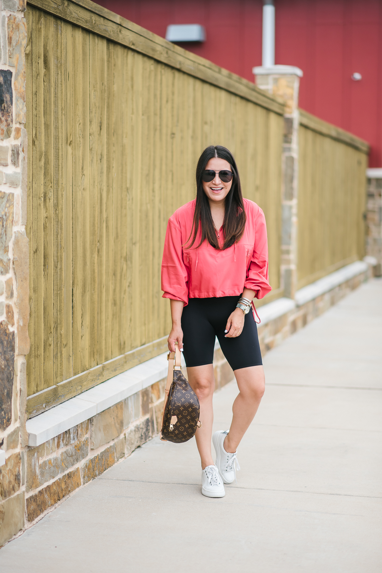 cropped windbreaker and bike shorts