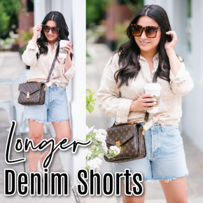 Houston top fashion blogger LuxMommy shares her favorite longer denim shorts