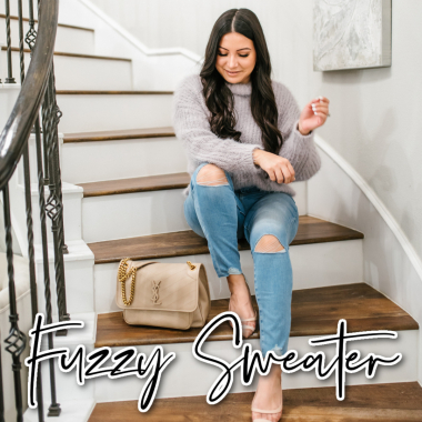 Houston top fashion and lifestyle blogger LuxMommy shares the perfect cozy fuzzy sweater from Express on sale