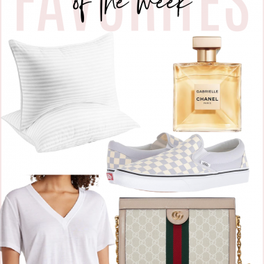 Houston top lifestyle blogger shares favorites of the week, including grey vans sneakers, Chanel perfume, bed pillows, basic tee shirt, and Gucci handbag