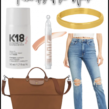 Houston top lifestyle blogger shares favorites of the week including gold singlet bangle bracelet, K18 moisturizing hair mask, under eye concealer, Good American distressed denim jeans, and expandable travel bag tote