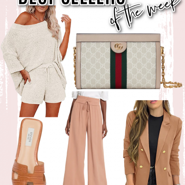 Houston top lifestyle blogger shares best sellers of the week including two-piece short set, Gucci handbag, affordable blazer, wide leg pants, and slide sandals