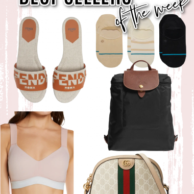 Houston fashion/lifestyle blogger LuxMommy shares best sellers of the week including Fendi slides, the best no show socks, a supportive and comfortable sports bra, Longchamp backpack, and Gucci Ophedia crossbody