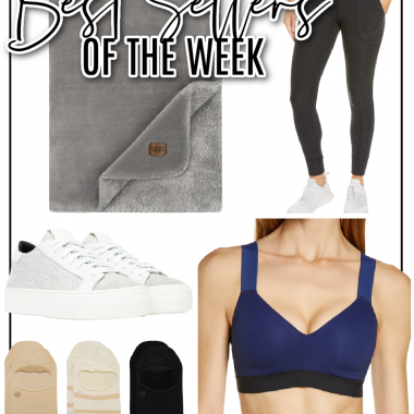 Houston fashion/lifestyle blogger LuxMommy shares best sellers of the week including UGG blanket, the perfect pair of leggings, medium or high intensity sports bra, the best no show socks, and P448 sneakers