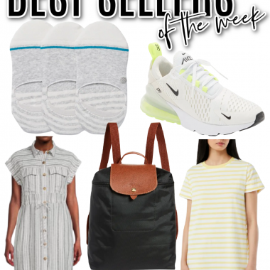Houston fashion/lifestyle blogger LuxMommy shares best sellers of the week including the best no show socks, Nike Air Max 270 sneakers, linen dress and t-shirt dress from Walmart under $20, and Longchamp backpack