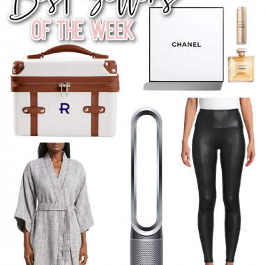 Houston fashion/lifestyle blogger LuxMommy shares best sellers of the week including Dyson fan, Chanel perfume set, personalized vanity case, waffle knit robe, and leggings under $20