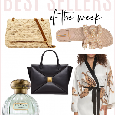 Houston fashion/lifestyle blogger LuxMommy shares best sellers of the week including my newest favorite perfume and silky robe, Sam Edelman sandals, Tory Burch shoulder bag, and Valentino handbag on sale