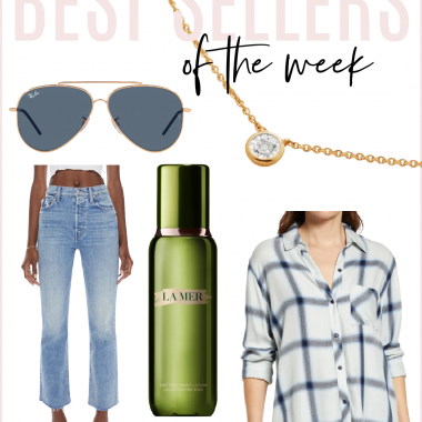 Houston fashion/lifestyle blogger LuxMommy shares best sellers of the week including the perfect classic sunglasses, the best jeans currently on sale, Rails plaid shirt, La Mer holy grail lotion, and my newest diamond necklace.