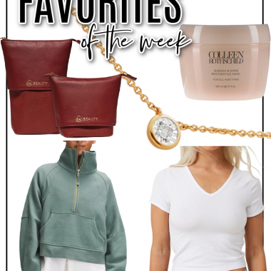 Houston fashion/lifestyle blogger LuxMommy shares favorites of the week including the perfect travel makeup bag, my current favorite pullover, the best cropped tee, the everyday necklace that you need, and one of my favorite Colleen Rothschild products