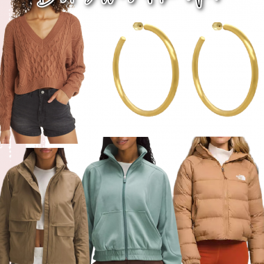 Houston fashion/lifestyle blogger LuxMommy shares best sellers of the week including a great cable knit sweater, the perfect hoop earrings, effortless jacket, the best puffer coat, and a current favorite zip up.