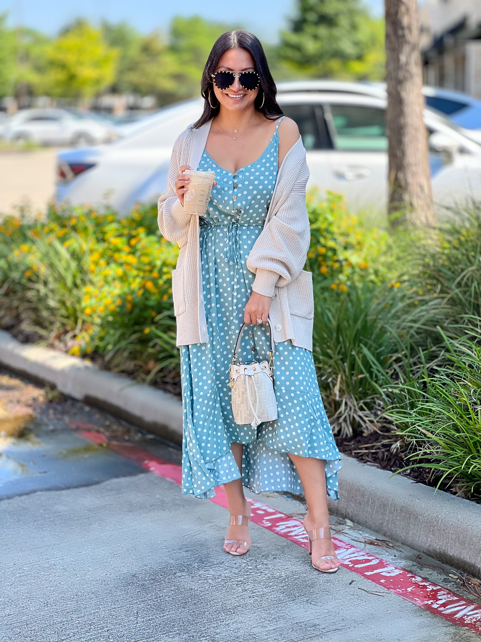 The perfect summer dress from Amazon paired with a cozy cardigan and the best pair of sunnies from Amazon!