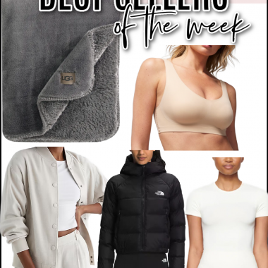 Houston fashion/lifestyle blogger LuxMommy shares best sellers of the week including the perfect winter throw blanket, the best everyday bra for comfort and smoothing, an oversized bomber jacket, the best lightweight puffer jacket, and must have basic tees.