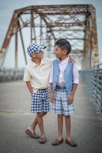 mother son pictures, boys fashion, plaid short, gingham hat, gingham shorts,