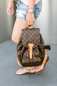 montsouris gm, lv backpack, cut off shorts, casual outfit