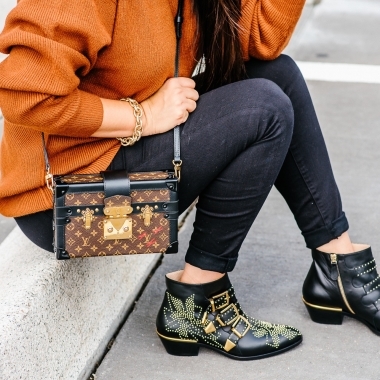 Chloe susanna boots, petite malle, louis vuitton petite malle, black jeans, mock turtleneck