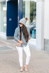 gingham shirt, white jeans, beanie, rocketed flats, Gucci marmont super mini, casual fall outfit