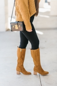 Louis Vuitton petite malle, black jeans, chunky sweater