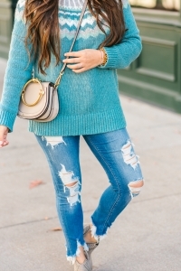 Chloe nile, booties, turtleneck, distress express jeans