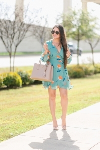 long sleeve dress, prada cuir, schutz heels, spring dress, spring outfit