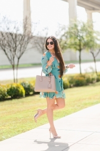 long sleeve dress, prada cuir, schutz heels, spring dress, spring outfit