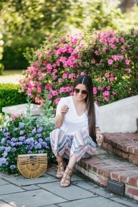 Striped pants and basic tee