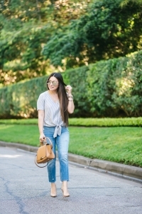 Tie front top + Mom Jeans, zac posen bag