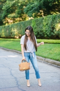 Tie front top + Mom Jeans, zac posen bag