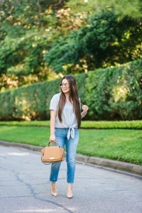Tie front top + Mom Jeans, zac posen bag