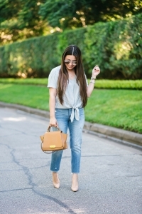 Tie front top + Mom Jeans