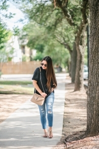 YSL College Bag, free people tee, abercrombie jeans, sam edelman leopard sandals, quay Jaclyn Hill sunglasses