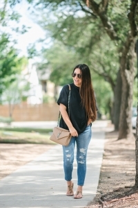 YSL College Bag, free people tee, abercrombie jeans, sam edelman leopard sandals, quay Jaclyn Hill sunglasses