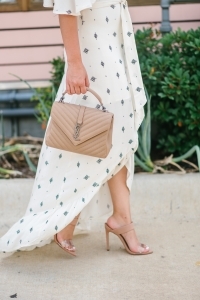 YSL college bag outfit, high low maxi dress, steve madden heels, summer maxi dress