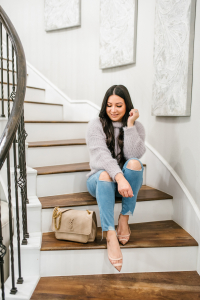 Houston top fashion and lifestyle blogger LuxMommy shares the perfect cozy fuzzy sweater from Express on sale