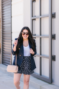 Houston top fashion and lifestyle blogger LuxMommy shares the cutest way to style a blzer for the hotter spring and summer months with a blazer and shorts from loft, a tank from topshop, stuart weitzman heels, Amazon sunnies and a Chanel filigree flap bag