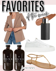 Houston fashion/lifestyle blogger LuxMommy shares favorites of the week including a simple blazer, favorite cream contour, chai tea concentrate, Tory Burch sandals, and P448 sneakers