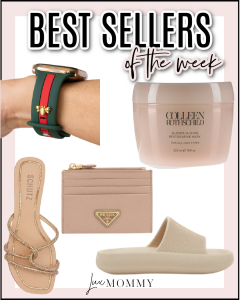 Houston fashion/lifestyle blogger LuxMommy shares best sellers of the week including Apple watch band, favorite hair mask from Colleen Rothschild, Prada card holder, Schutz sandals, and platform slides