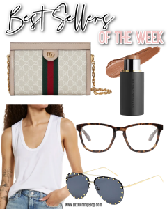 Houston fashion/lifestyle blogger LuxMommy shares best sellers of the week including new Gucci handbag, cream contour, basic tank top, Quay blue light glasses, and studded aviator sunglasses from Amazon