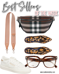 Houston fashion/lifestyle blogger LuxMommy shares best sellers of the week including Burberry bumbag, decorative bag strap, Reebok sneakers, leopard print flats, and Fendi optical frames