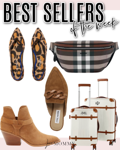 Houston fashion/lifestyle blogger LuxMommy shares best sellers of the week including comfortable leopard print flats, Burberry bumbag, pointed toe mules, perfect fall booties, and the best two piece luggage set