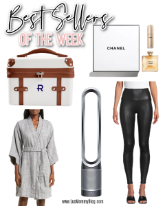 Houston fashion/lifestyle blogger LuxMommy shares best sellers of the week including Dyson fan, Chanel perfume set, personalized vanity case, waffle knit robe, and leggings under $20